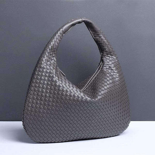 Woven Bag Faux – Burgundy Leather Hobo Women's Chic