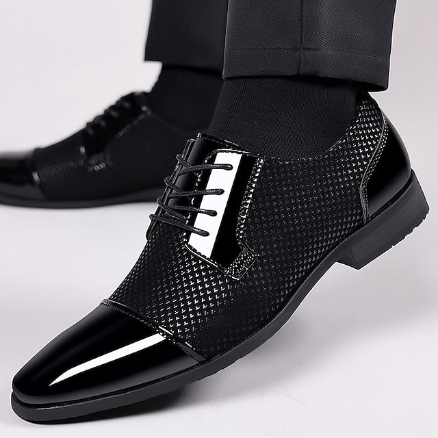 Lace-Up Patent Formal Leather Shoes Men's Black Faux