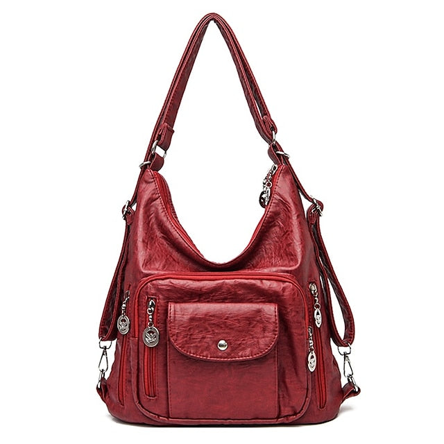 Tasche - Leder Damen Kunstleder Hobo Vintage-Stil Braun