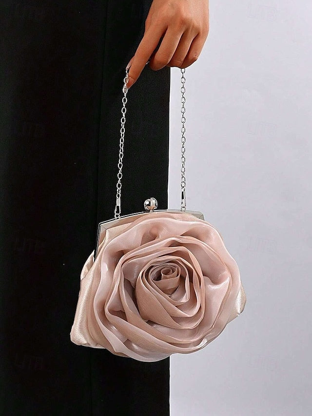 – Flower Satin Purse Elegant Women's Clutch Rose Evening