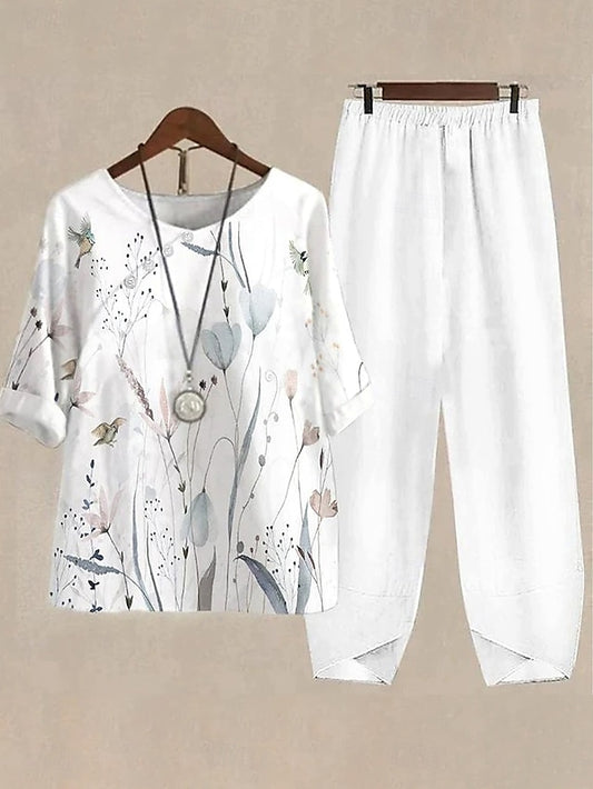 Women's Shirt Pants Sets Half Sleeve Round Neck Ombre