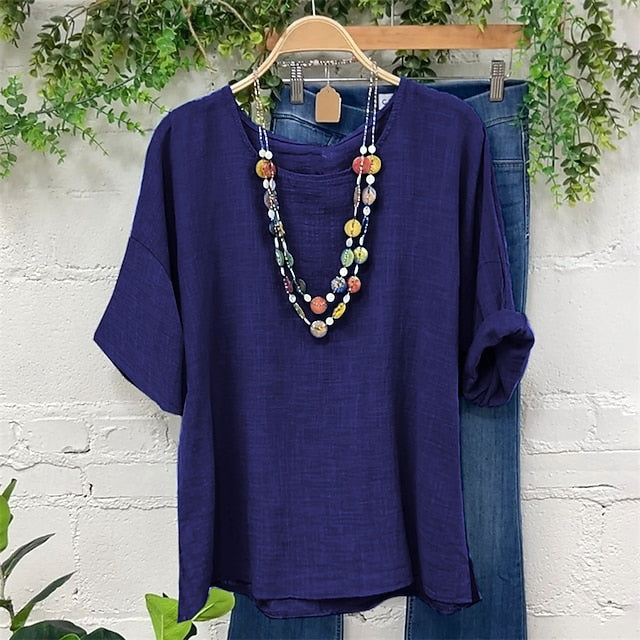 Women's Shirt Cotton Blend Summer Tops Plain Daily Stylish
