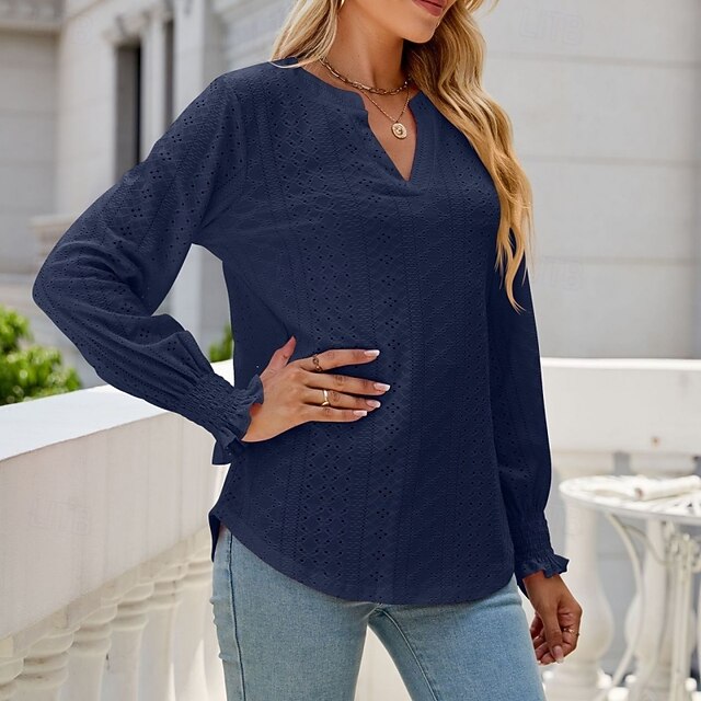 Women's Shirt Blouse Ruffle Shirt Hollow Out Plain Stylish