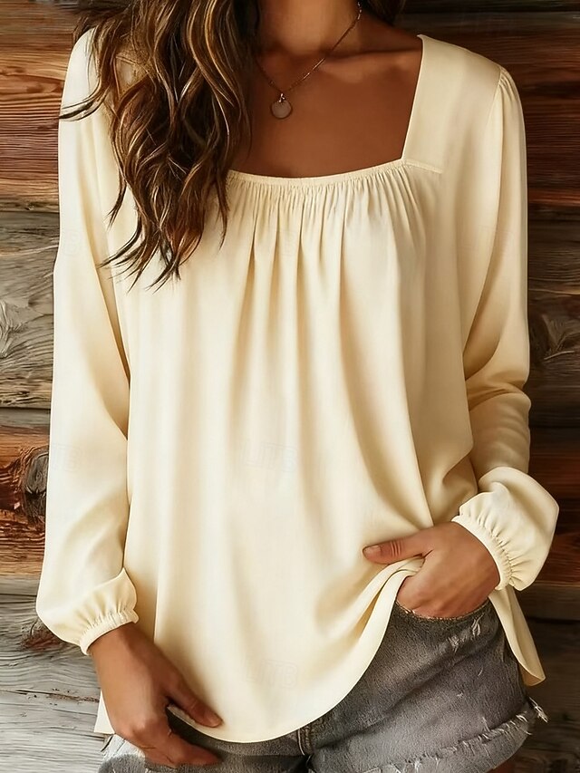 Women's T-Shirt  Solid Color Stylish Casual Long Sleeve