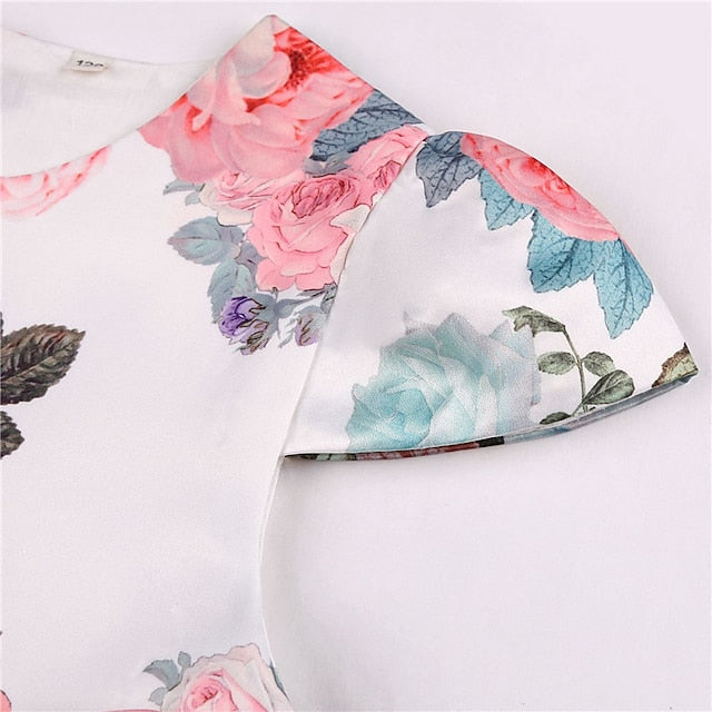Short Flower Kids Floral Party Sleeve Dress Girls'