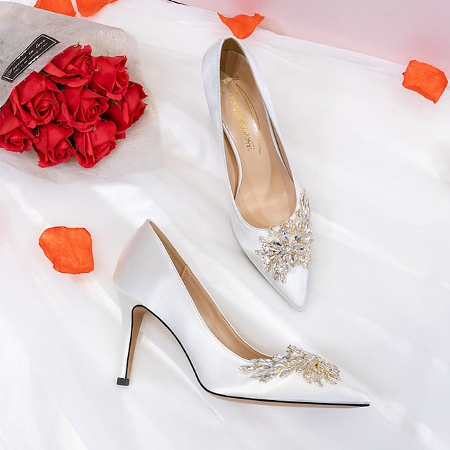 – Rhinestone Satin Heels Elegant High Women's Pink