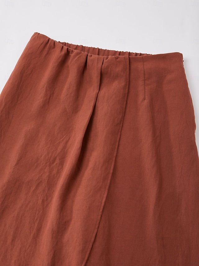 Lyocell-blend Broadcloth Solid Color Loose Long Pants