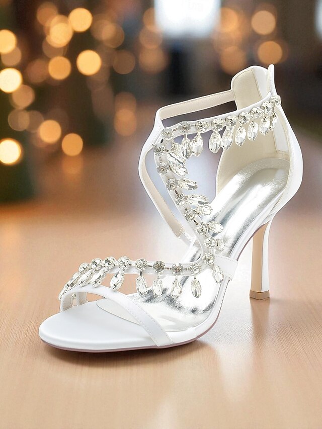 with Strappy Heel High Sandals Rhinestone Women's White