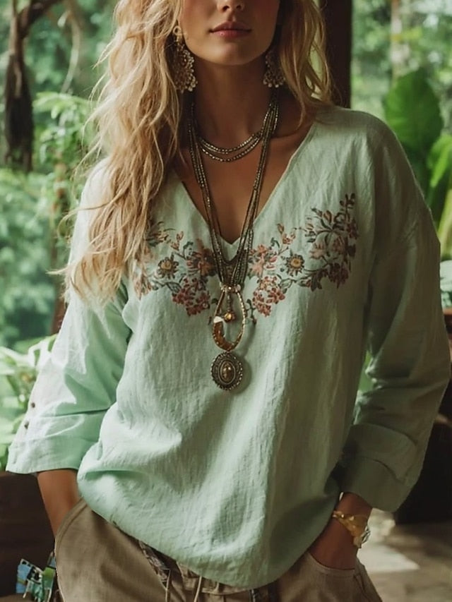 Women's Boho Blouse Floral Graphic Paisley Bohemia Vintage