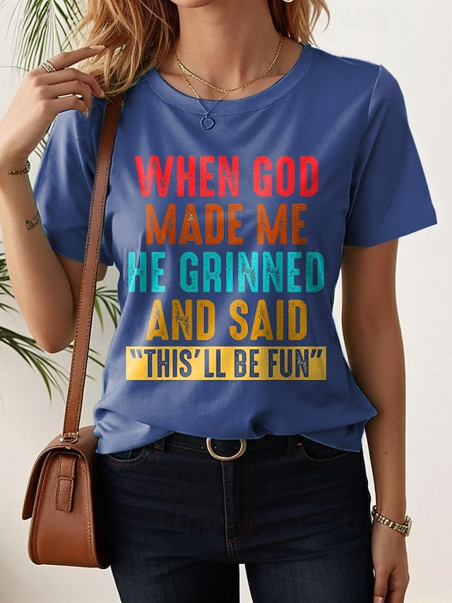 Women's T Shirt Print Graphic Letter Stylish Casual Short