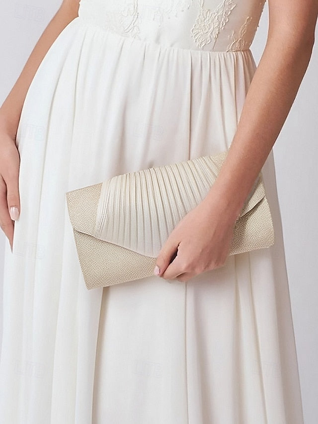 Champagne Pleated Clutch with Bag Glitter Design – Evening