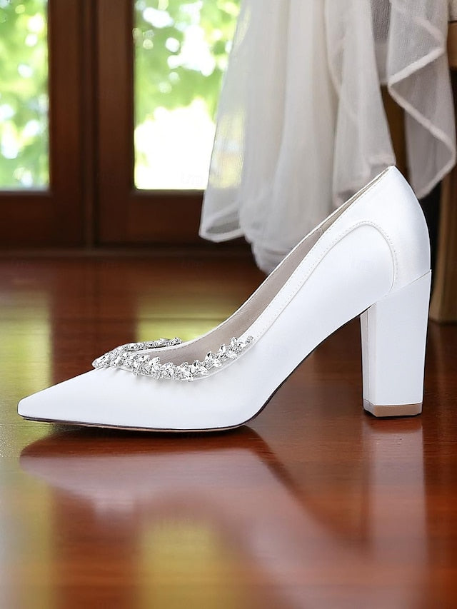 Heel Satin Pumps Block Women's Wedding Pink