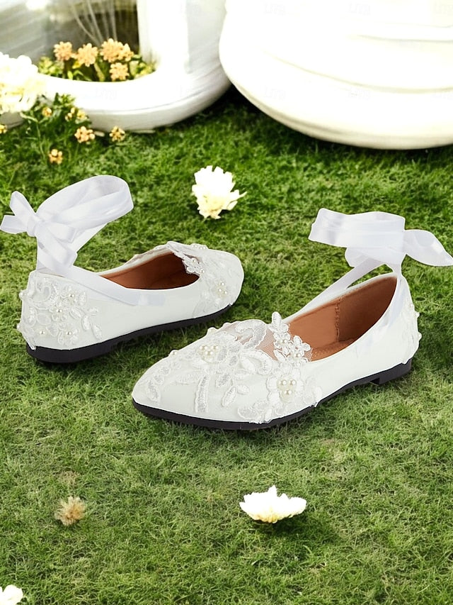 Lace with Wedding Ties Bridal White - Shoes Flats Elegant Ribbon
