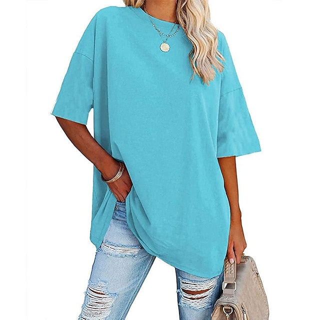 Women's Clothing Basic Oversized Round Neck T-shirts Plain