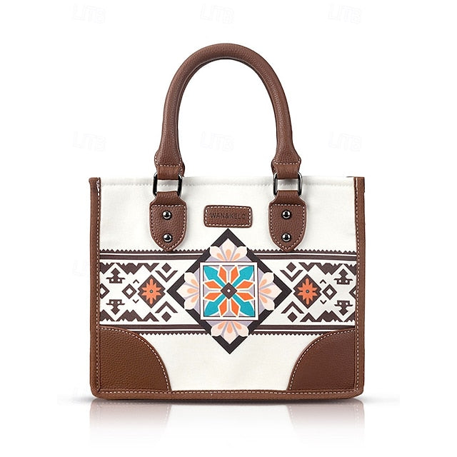 and Set Women's Ethnic Leather Faux Handbag Canvas with