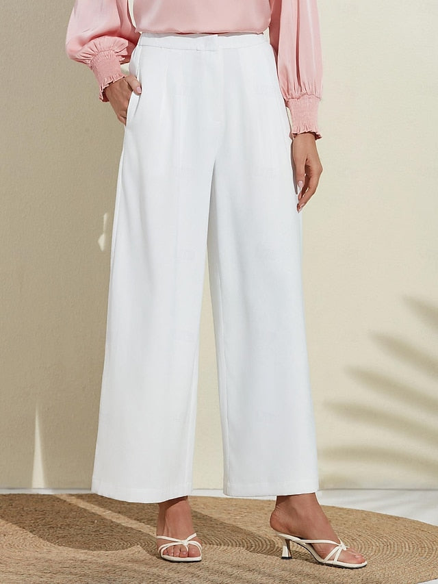 Women's Essential Trousers White Wide Leg Full Length