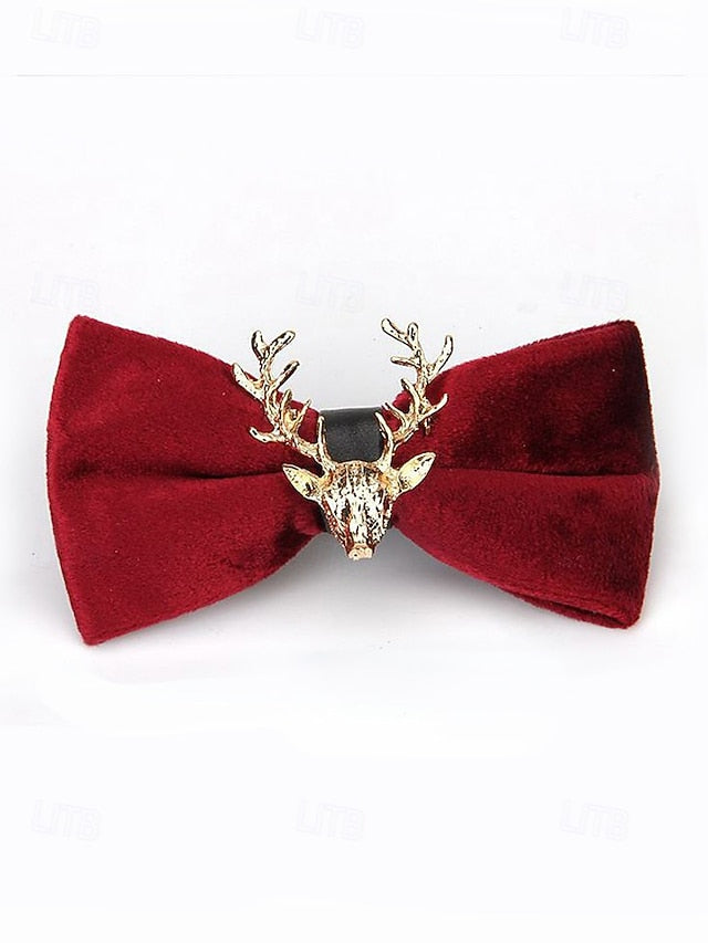 Men's Tie Bow Gold Deer Head with Pin Velvet