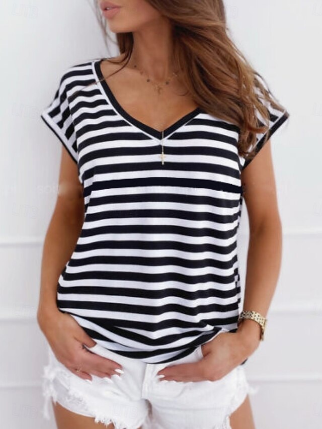 Women's T Shirt Print Striped Fashion Stylish Modern Short