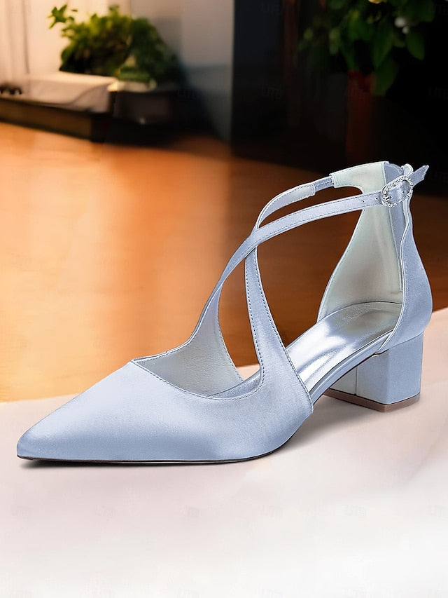 Block Heels Women's Satin Ivory - Toe Pointed Elegant