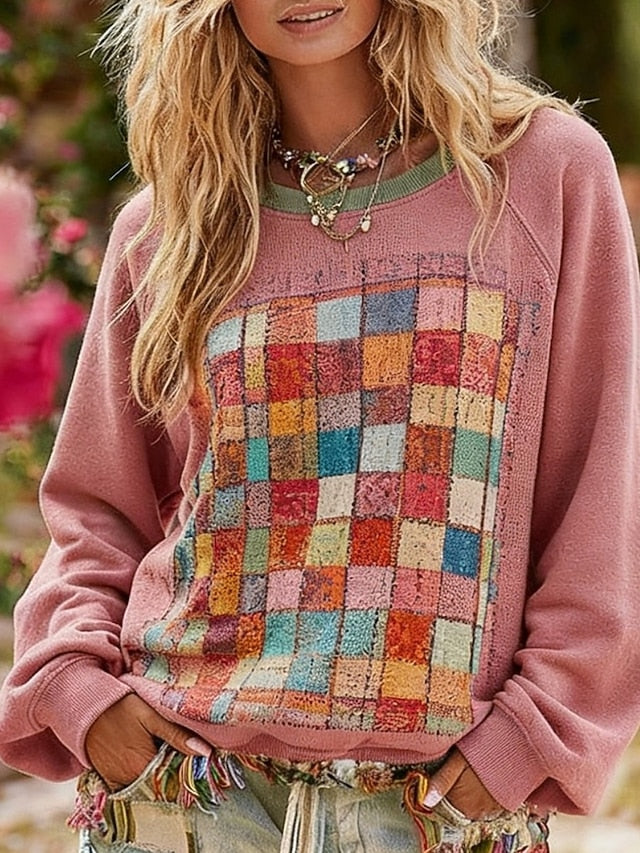 Women's Pullover Sweatshirts Print Plaid Fashion Streetwear