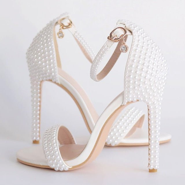 Heel High Pearl-Embellished Shoes Elegant Women's Wedding