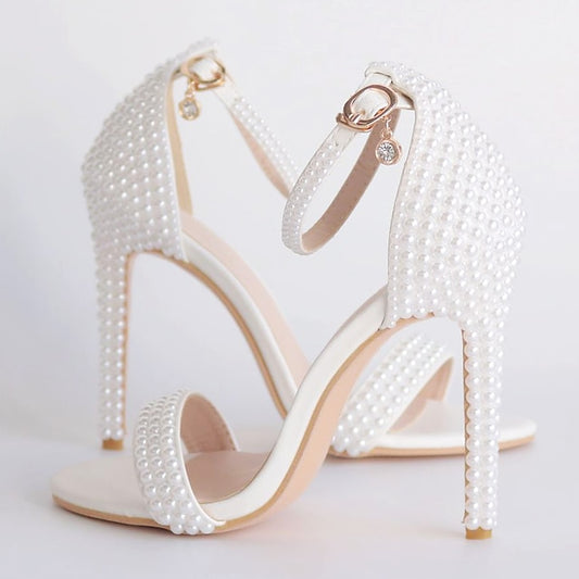 Heel High Pearl-Embellished Shoes Elegant Women's Wedding