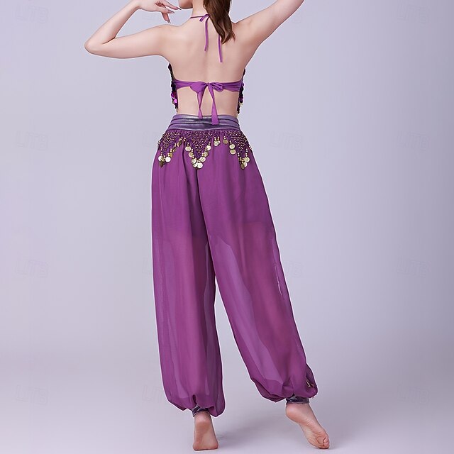 Latin Dance Top Gold Coin Pure Color Splicing Women's
