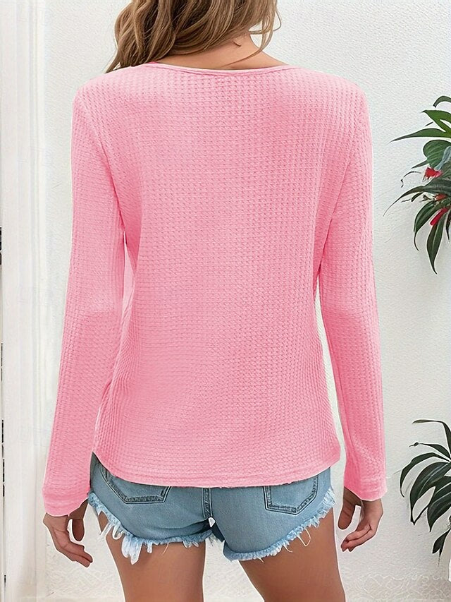 Women's T Shirt Buttons Plain Fashion Modern Casual Long