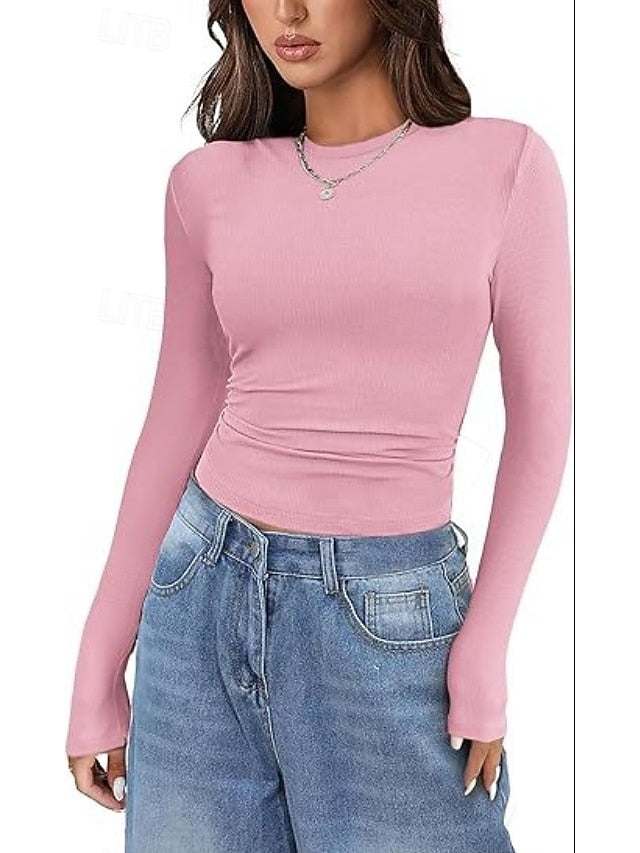 Women's Blouse Solid Color Stylish Basic Casual Long Sleeve