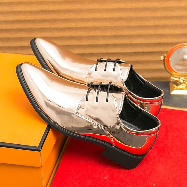 Formal for Green Leather Patent Shoes Glossy Men Lace-Up –