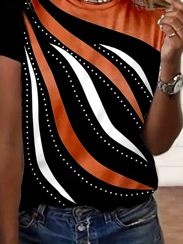 Women's T Shirt Print Graphic Geometric Striped Elegant