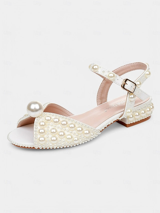 Heel Women's Low Sandals White Pearl-Embellished –