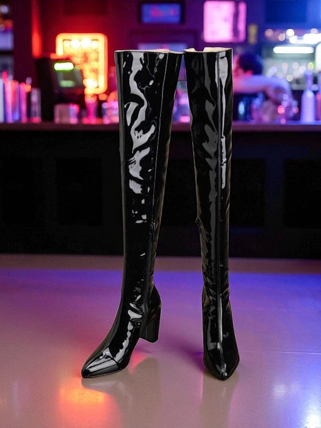 Patent Boots Over Leather Women's the Knee Red