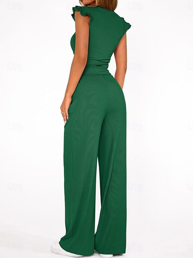 Women's Two Piece Sets Camis Pants Sets Sleeveless Round