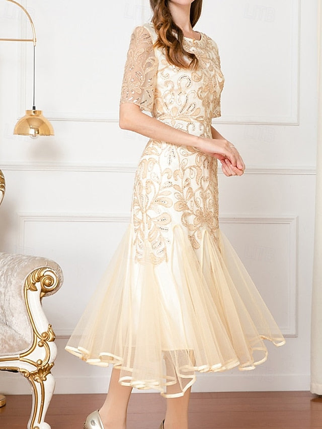 Dress A-Line V Mother the of Elegant Beaded Party Vintage Bride