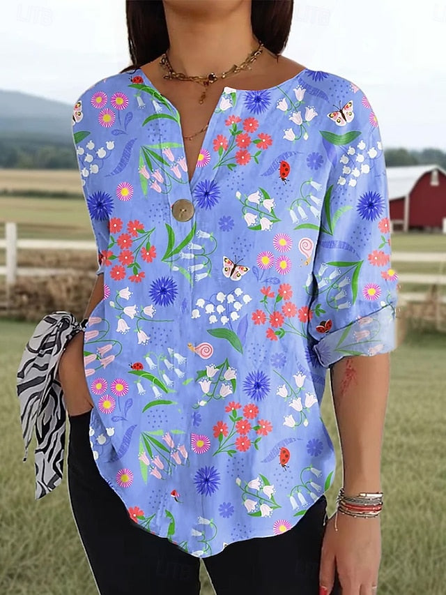 Women's Blouse Linen Like Breathable Lightweight Long