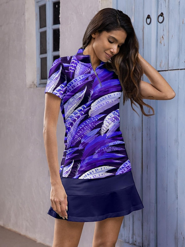 Women's Golf Polo Shirt Ocean Blue Short Sleeve Top Ladies