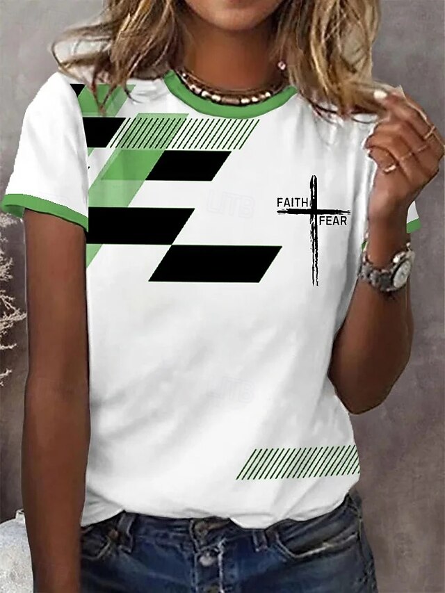 Women's T Shirt Print Graphic Geometric Letter Vintage