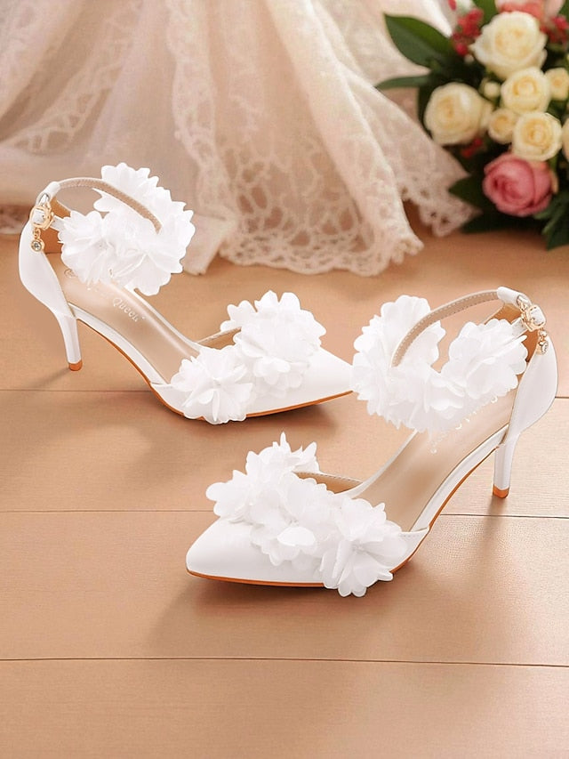 Ankle White Strap Elegant - Pointed Heels Floral Women's