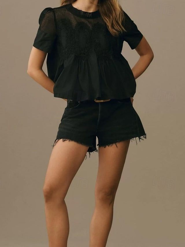 Women's Shirt Blouse Lace Plain Stylish Modern Casual Short