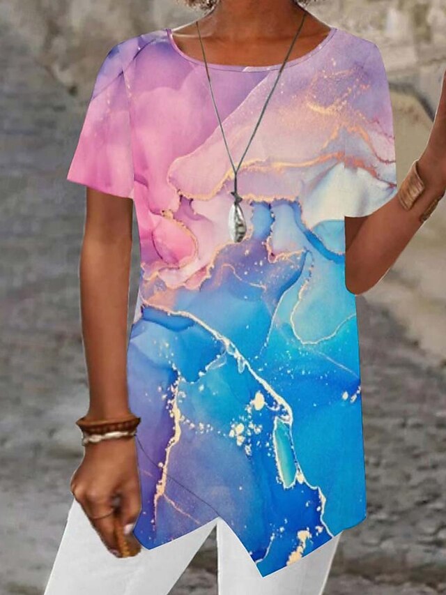 Women's T Shirt Tee Top Print Asymmetrical Graphic Fashion