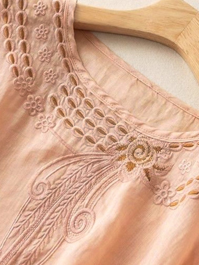 Women's Shirt Cotton Blend Blouse Lace Patchwork Solid