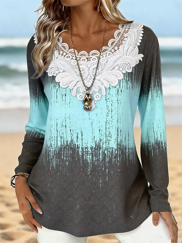 Women's T Shirt Lace Eyelet Ombre Graphic Abstract Fashion