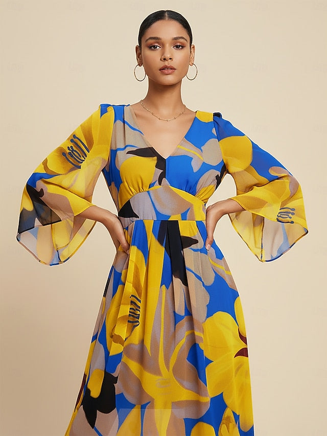 Women's Maxi Dress Chiffon Abstract Floral Print Sheer