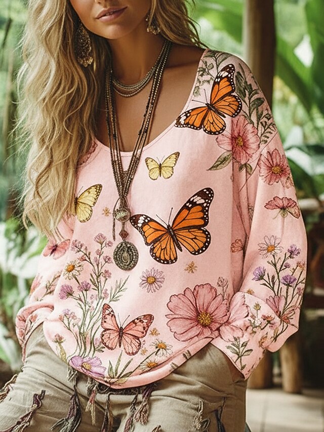 Women's Boho T-shirt T Shirt Tee Top Print Floral Vintage