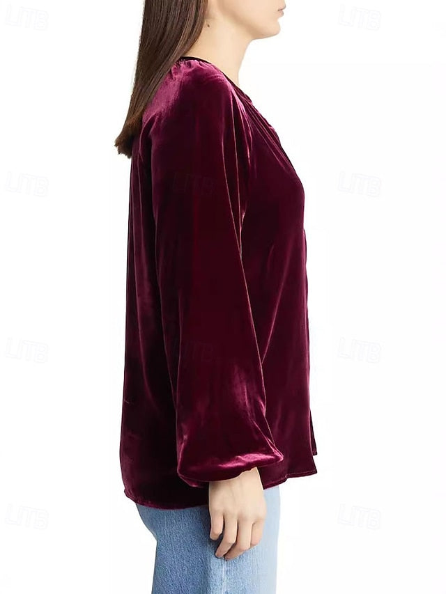 Women's Shirt Velvet Elegant Dressy Ruched Buttons Solid