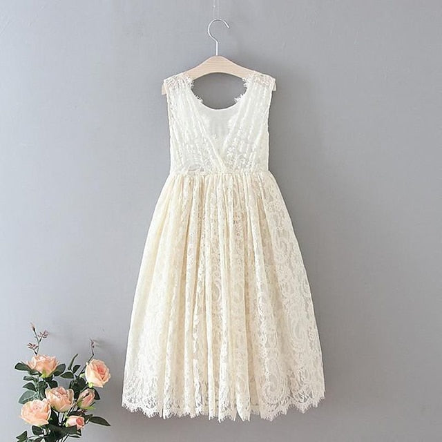 Girls' Dress Sleeveless Kids Wedding Colored Solid Party