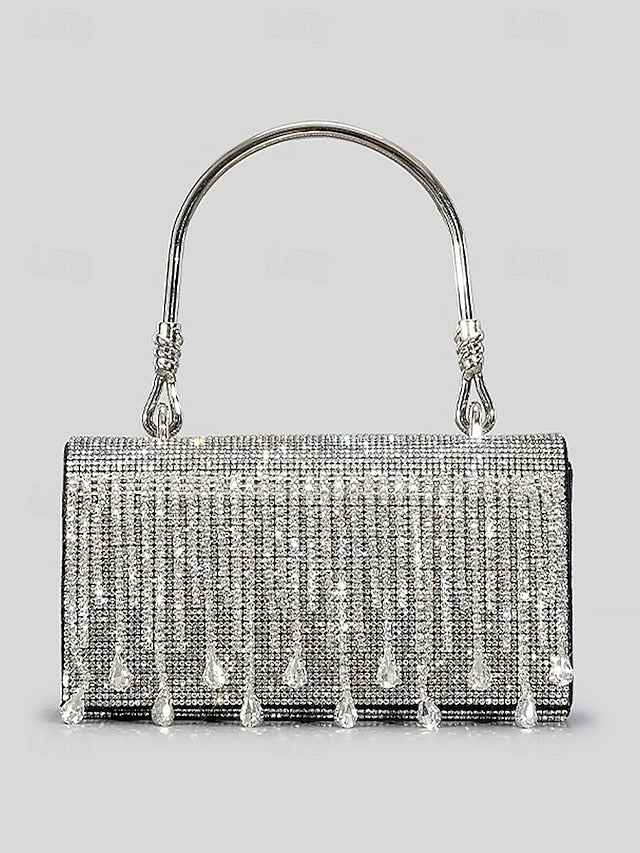 Chain Women's Crystal Evening Silver Handbag with Elegant