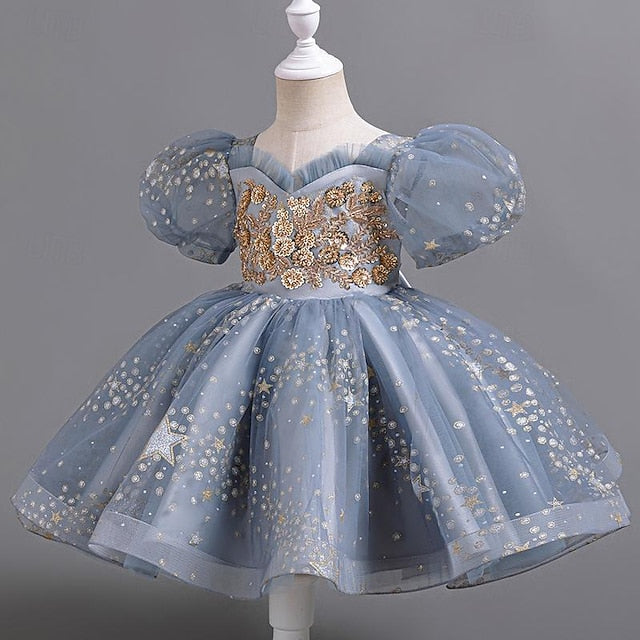 Girl Girls' Dress Sequin Floral Party Flower Kids
