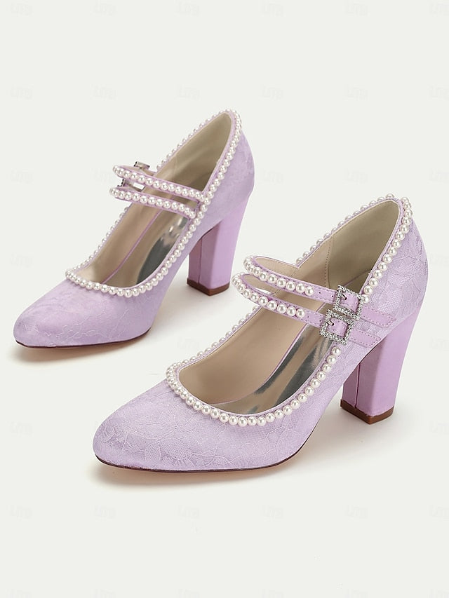 Jane Lace Women's - Heels Purple Embellished Pearl Mary